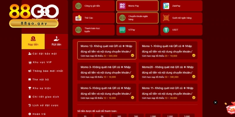 Điều kiện nạp tiền 88go 
