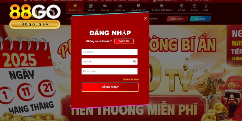 Hướng dẫn đăng nhập 88go trên website