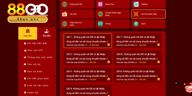 Nạp tiền 88go bằng thẻ cào